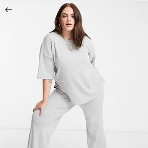 ASOS Misguided Plus tshirt and wide leg pant Set in grey marl